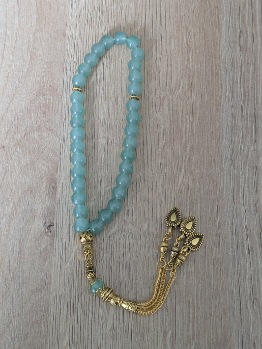 Petit misbaha en verre vert sauge