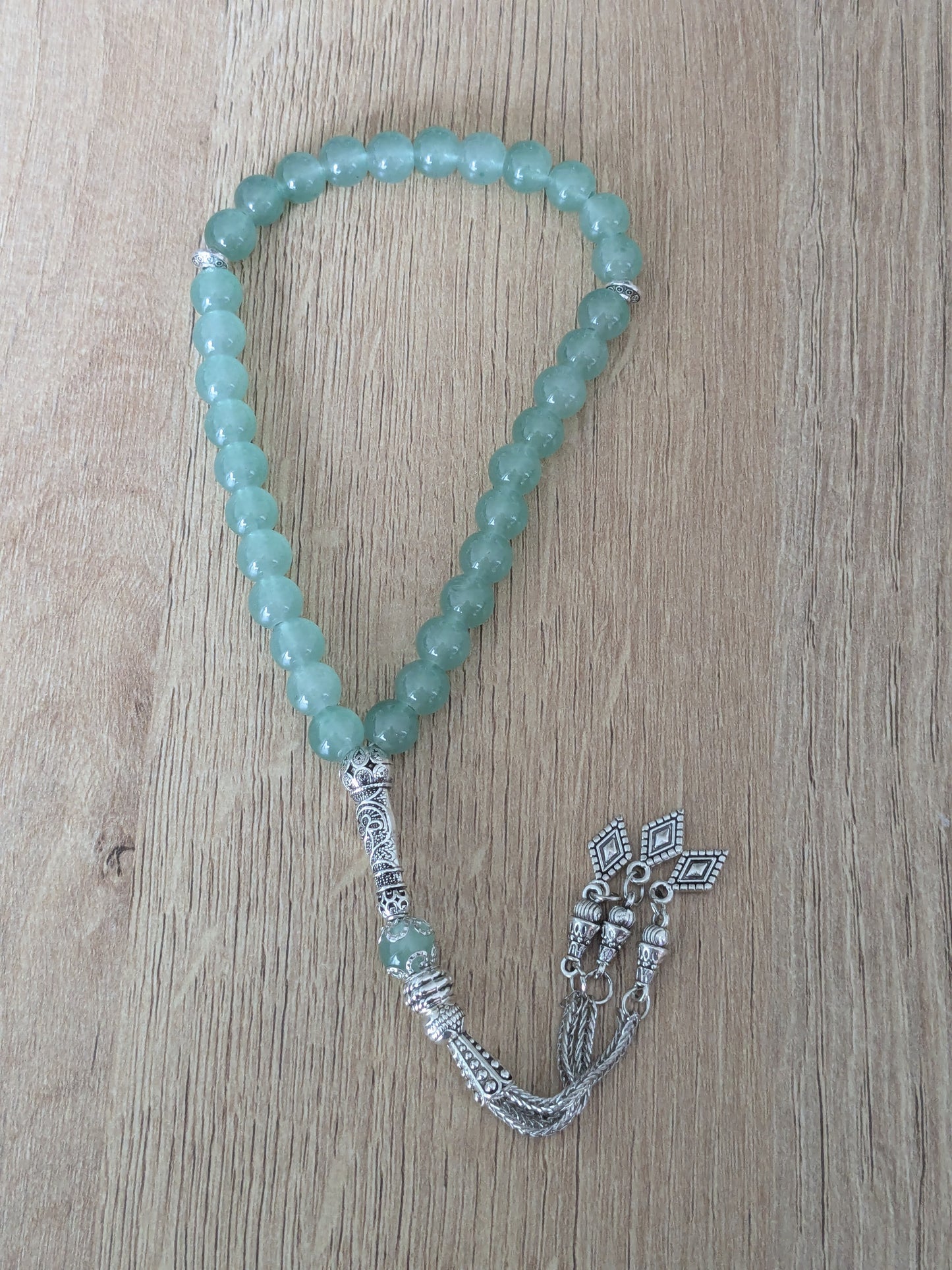 Chapelet musulman en verre vert sauge