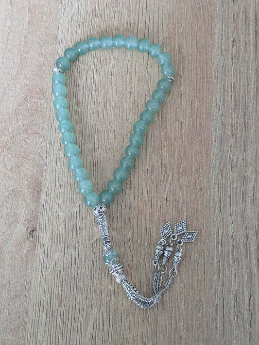 Chapelet musulman en verre vert sauge