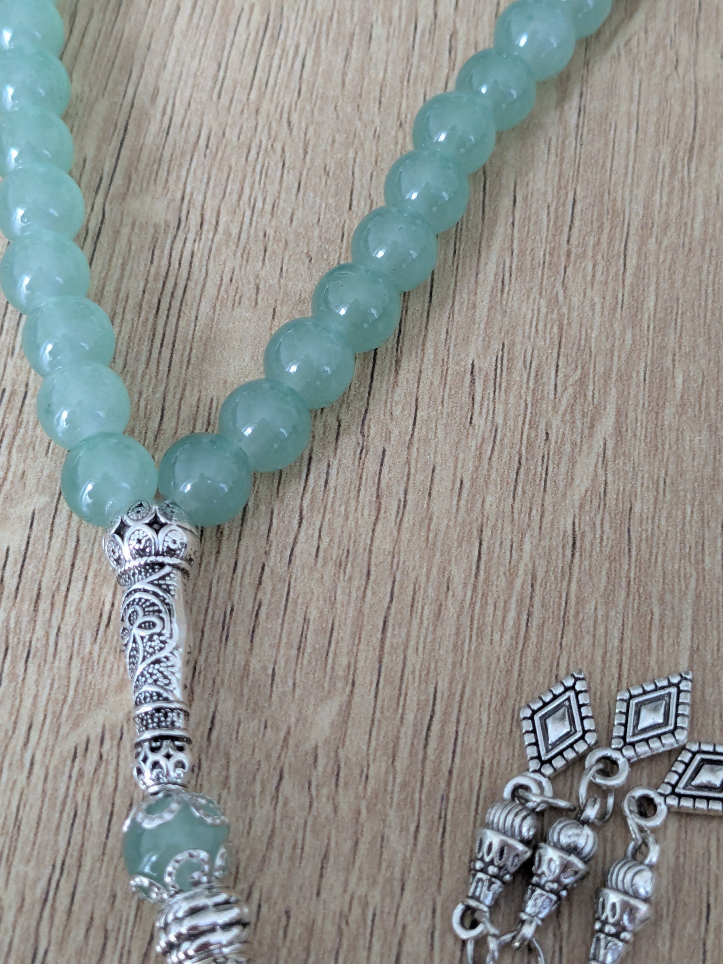 Chapelet musulman en verre vert sauge