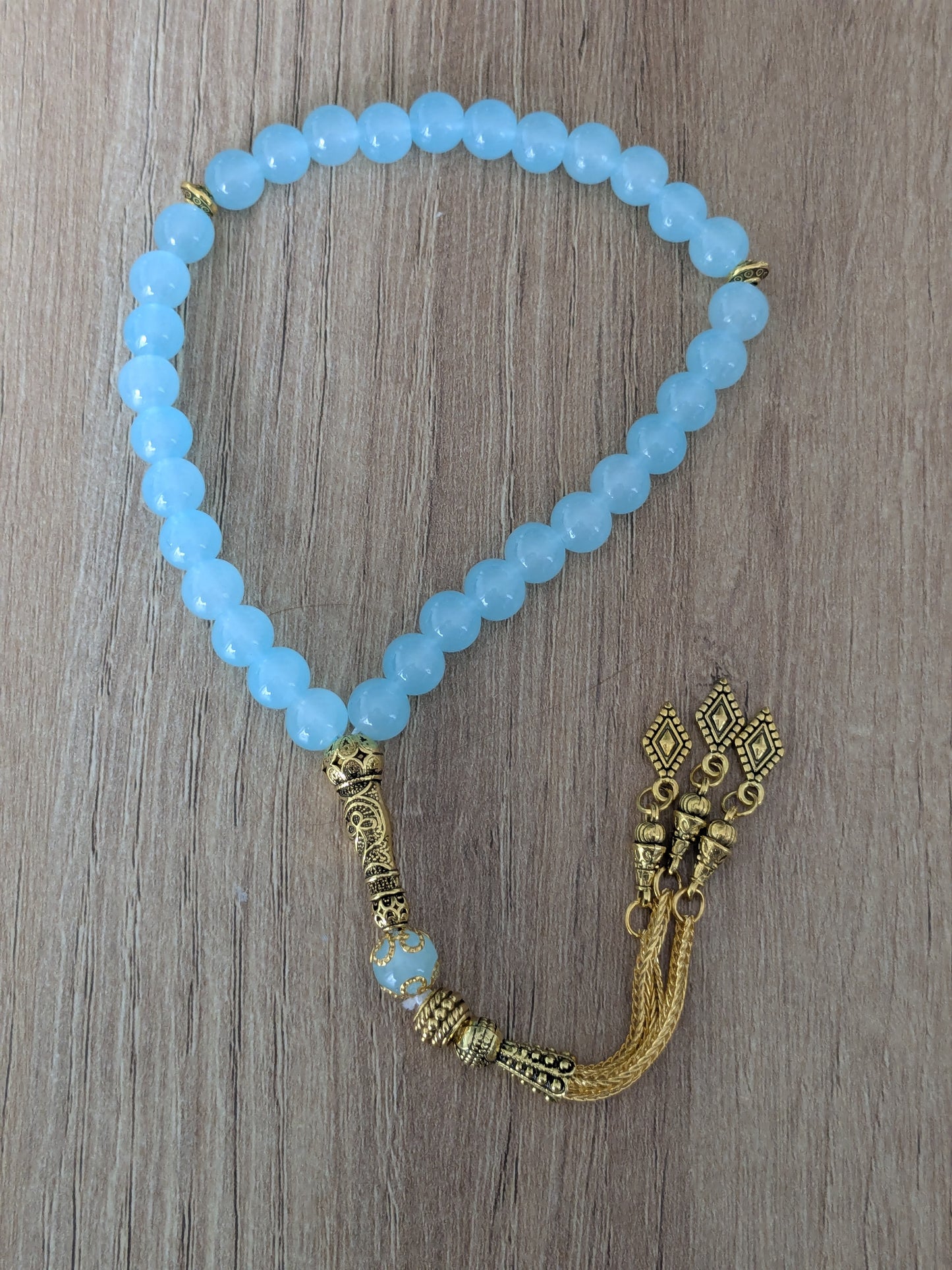 Petit misbaha en verre bleu clair