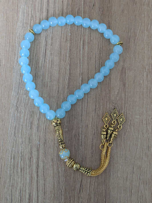 Petit misbaha en verre bleu clair