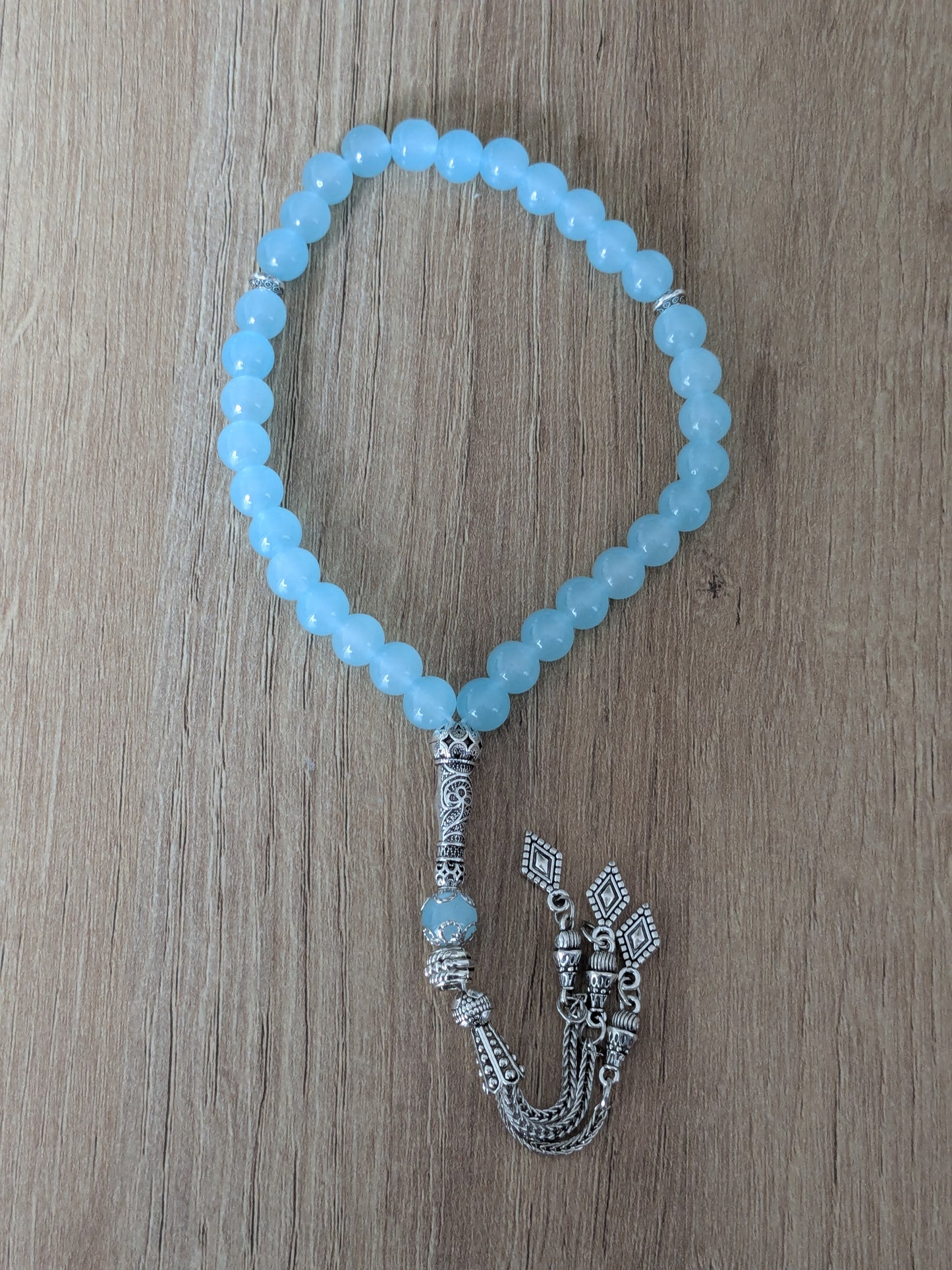 Petit misbaha en verre bleu clair