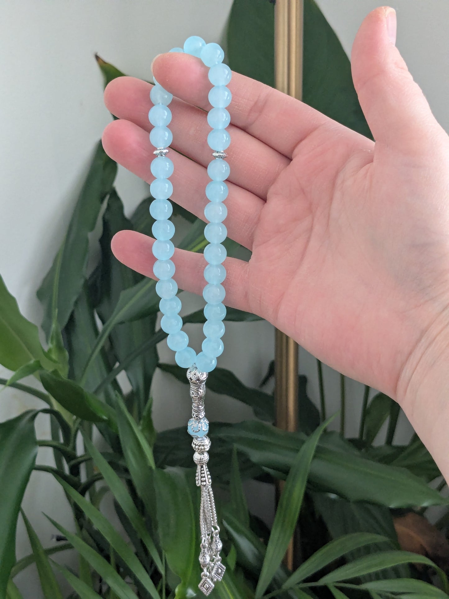 Petit misbaha en verre bleu clair