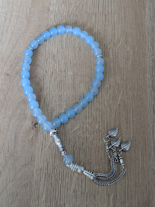 Petit misbaha en verre bleu glacier