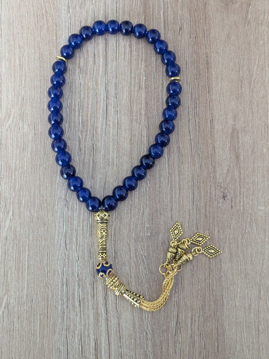 Petit misbaha en verre bleu foncé