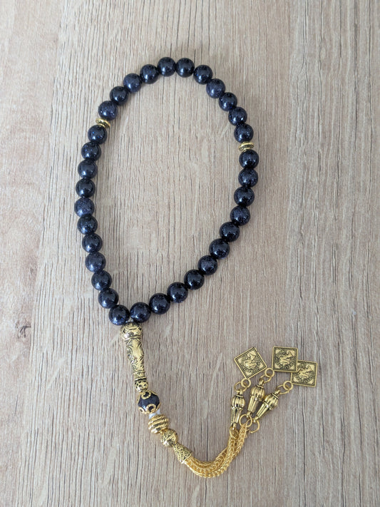 Petit misbaha en verre bleu nuit