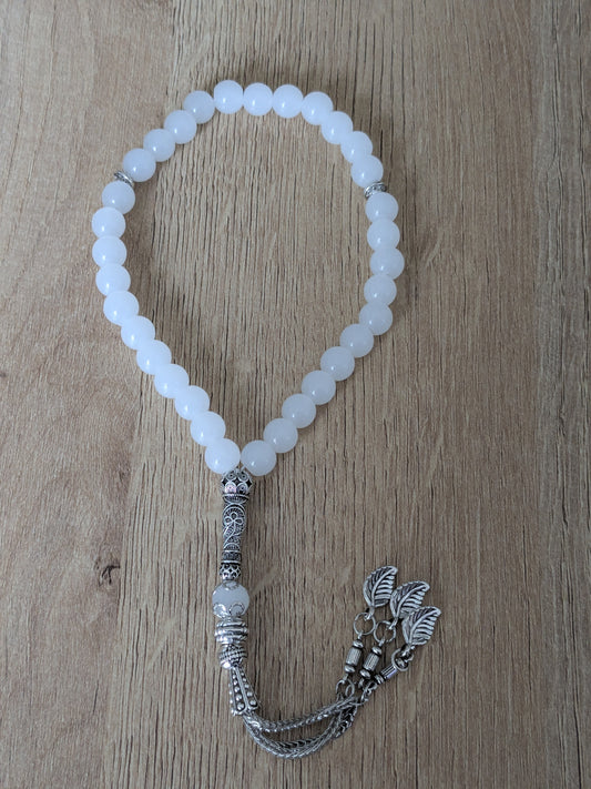 Petit misbaha en verre blanc