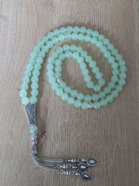 Grand misbaha en verre vert clair