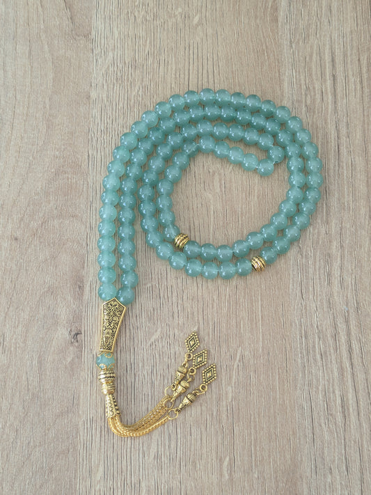 Grand misbaha en verre vert sauge