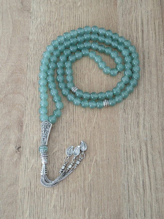 Grand misbaha en verre vert sauge