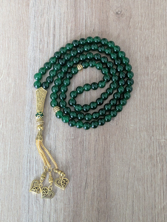 Grand misbaha en verre vert foncé