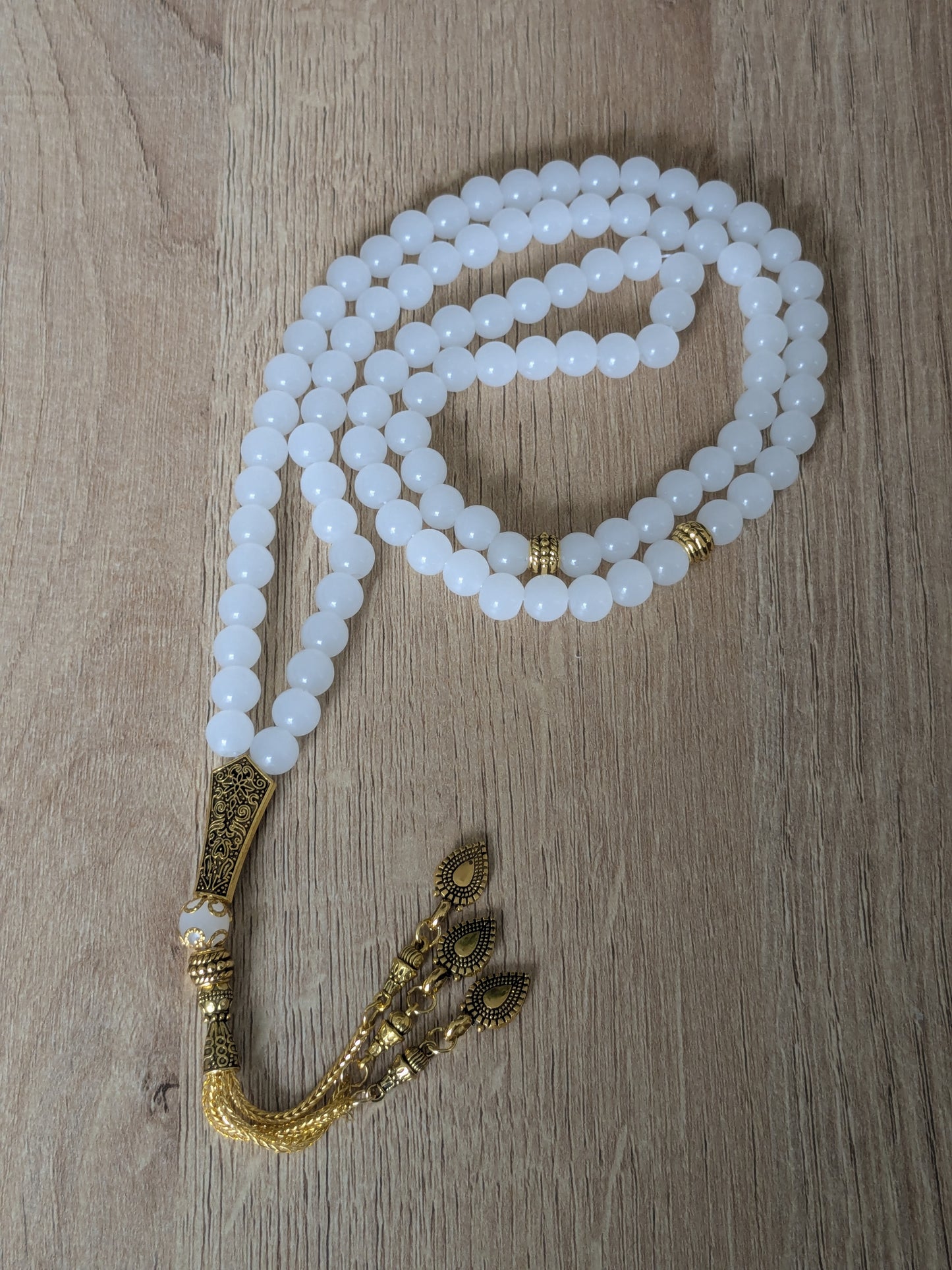 Grand misbaha en verre blanc