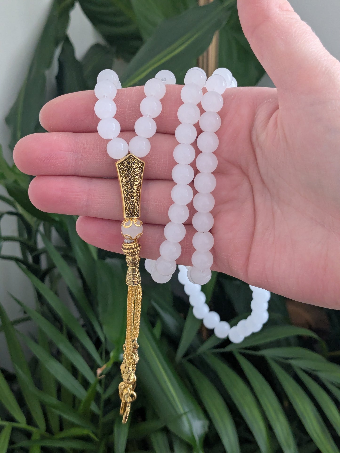 Grand misbaha en verre blanc