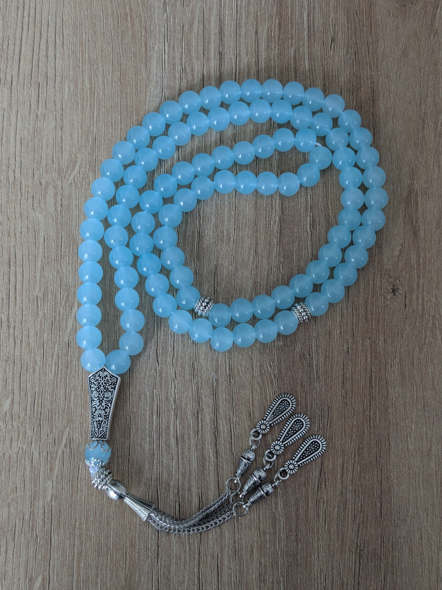 Grand misbaha en verre bleu clair