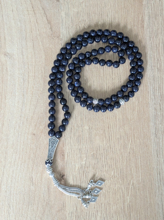 Grand misbaha en verre bleu foncé