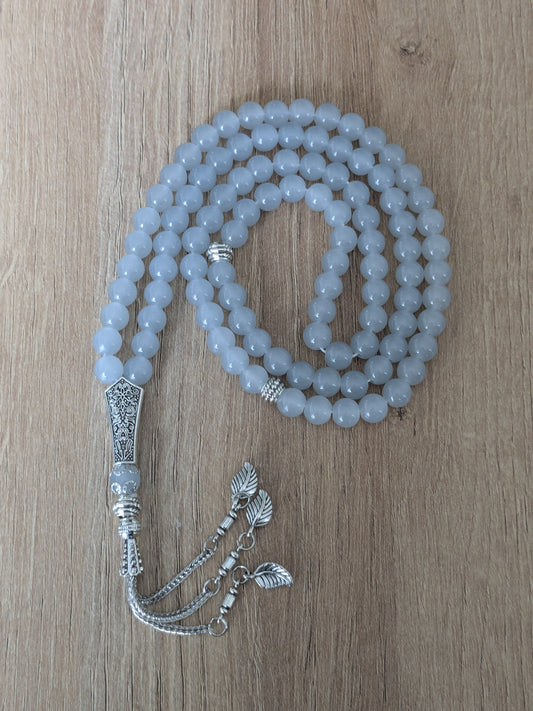 Grand misbaha en verre gris