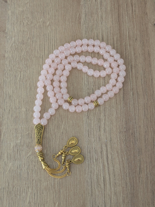 Grand misbaha en verre rose